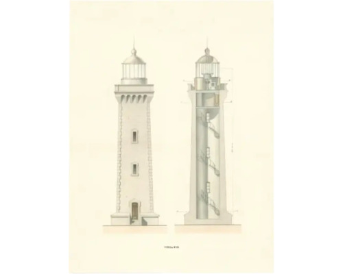 Poster Fyr Vinga 30x40cm En illustration av en fyr med exteriör- och interiörvy.