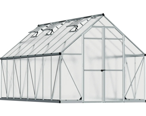 Växthus med aluminiumram och transparenta paneler