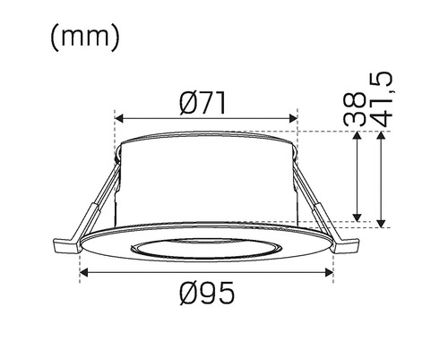 Teknisk ritning av en takspotlight med mått