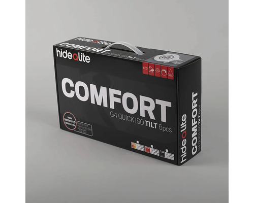 Förpackning med Hide a Lite Comfort G4 Quick ISO Tilt lampor, 6 stycken