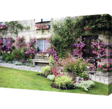 Dekorativ canvas med husfasad och blommor
