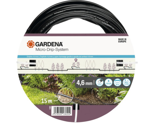 Droppslang GARDENA Micro-Drip över jord 4,6mm 3/16" 15m Gardena Micro-Drip-System droppslang, 4,6 mm, 15 meter