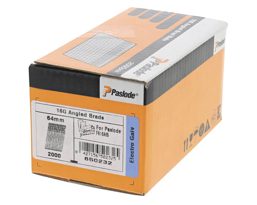 Dyckert PASLODE FZB 1,6x32mm för finsnickeri 2000-pack Förpackning Paslode 16G vinklade spikar, 64 millimeter