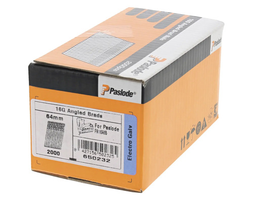 Paslode 16G vinklade stiftar 64 millimeter, förpackning med 2000 stycken