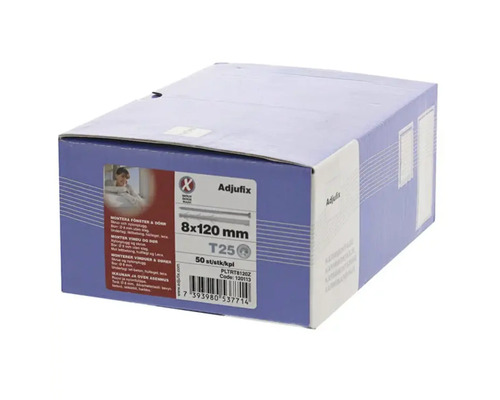 Kartong med 50 fönster- och dörrskruvar i storleken 8x120 millimeter