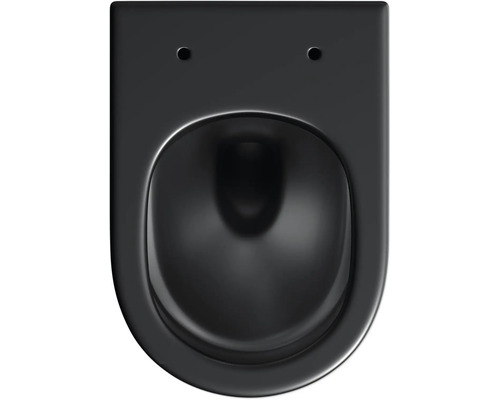 Svart vägghängd toalett i keramik, ovanifrån