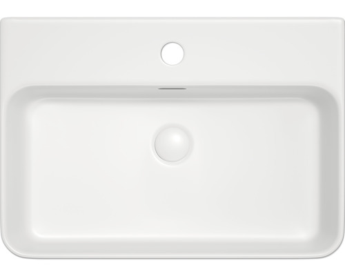 Keramisk tvättställ ovanifrån med kranhål och överlopp