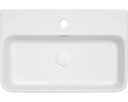 Rektangulär tvättställ i keramik med kranhål och överfyllnadsskydd
