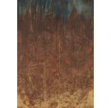 Abstrakt målning med färggradienter och varierande texturer.