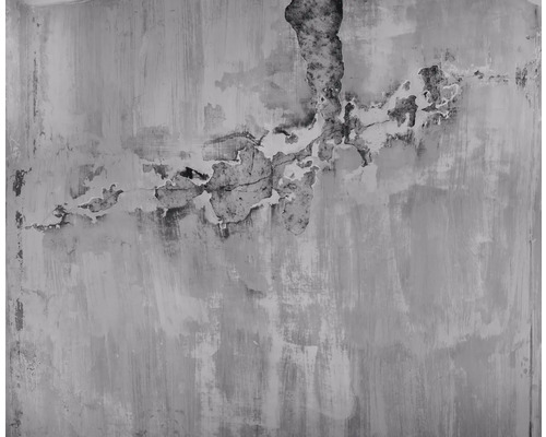 Skadad vägg med flagnande färg och sprickor.