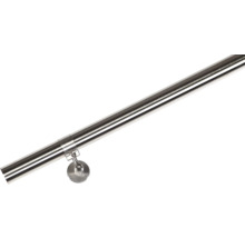 Räcke i rostfritt stål med fäste för väggmontering.