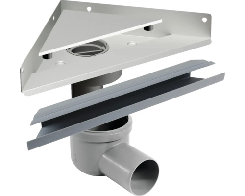 Golvränna grundpaket UNIDRAIN HighLine Custom sidoutlopp hörn 200x75 mm 7115479 Hörnduschränna med vattenlås för badrum