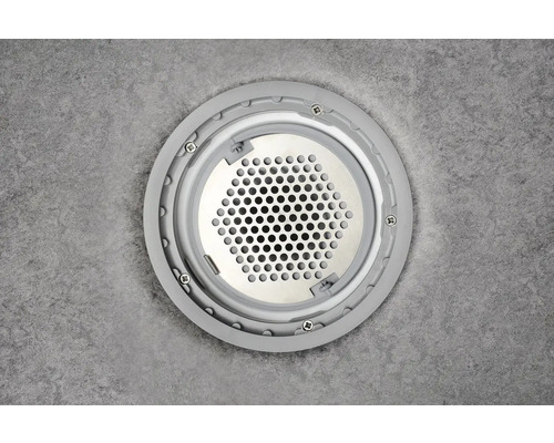 Runt golvbrunn med metallsil