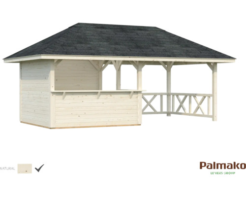 Grillkåta i trä med tak och bardisk