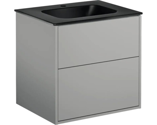 Tvättställsskåp inkl tvättställ GUSTAVSBERG Artic askgrå svart matt 60 cm 8914306 Tvättställsskåp med två lådor och svart tvättställ