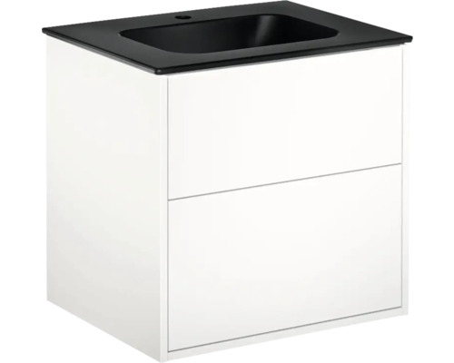 Tvättställsskåp inkl tvättställ GUSTAVSBERG Artic vit svart matt 60 cm 8914301 Tvättställsskåp med två lådor och svart tvättställ