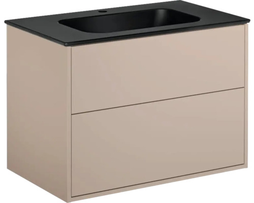 Tvättställsskåp inkl tvättställ GUSTAVSBERG peach svart matt 80 cm 8914317 Tvättställsskåp med två lådor och svart tvättställ