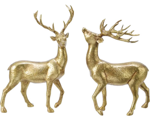 Hjort 9,5x18,4x26,1cm guld blandade utföranden Två gyllene hjortfigurer som dekoration