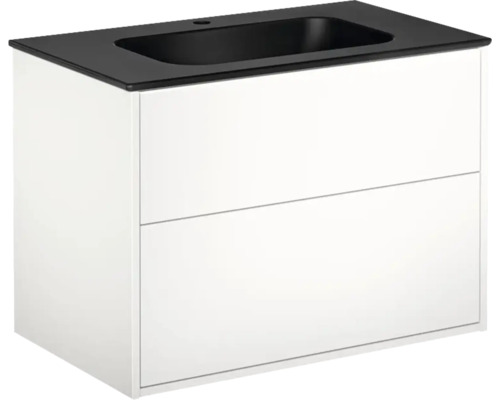 Tvättställsskåp inkl tvättställ GUSTAVSBERG Artic vit svart matt 80 cm 8914302 Tvättställsskåp med två lådor och svart tvättställ