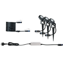 Trädgårdsstrålkastarset med tre lampor, kabel och kontakt