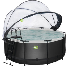 Rund pool med poolstege och pooltak