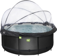Rund svart swimmingpool med transparent tak