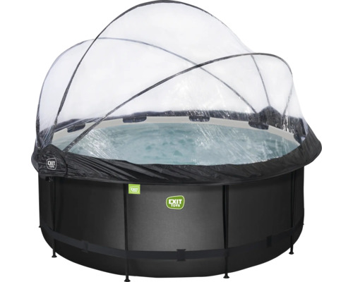 Rund svart swimmingpool med transparent tak