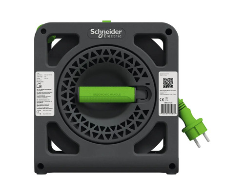 Schneider Electric logotyp. Kabelvinda med ergonomiskt handtag.