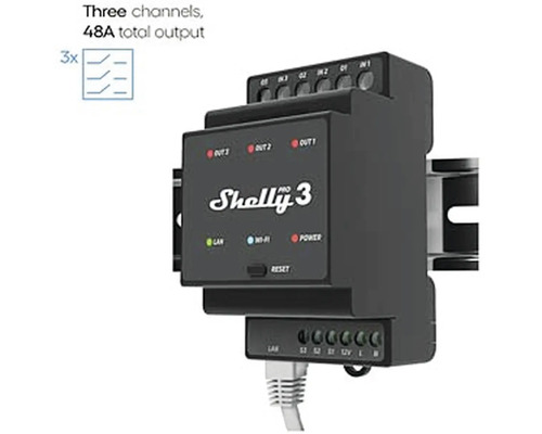 Shelly Pro 3 Smart Home relä för DIN-skenmontering