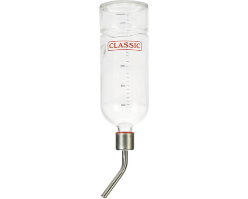 Dricksflaska för smådjur av glas med rostfritt stålutlopp