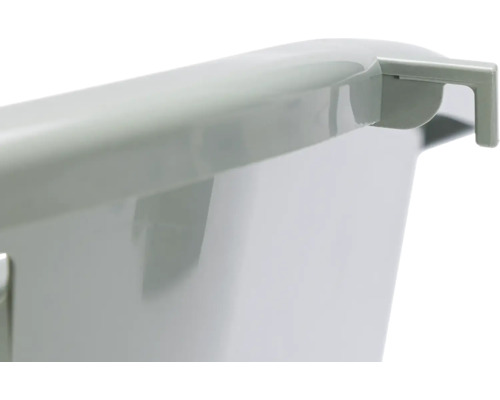 Detaljvy av en plastlåda med handtag