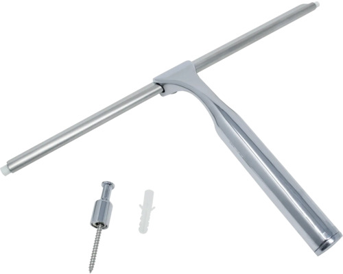 Duschskrapa i metall med väggfäste och fästmaterial