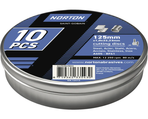 Norton kapskivor, 125 mm, 10 stycken i metallhink