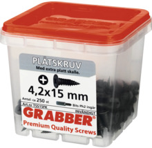 Grabber plåtskruvar 4,2x15 millimeter i transparent plastlåda
