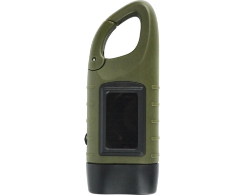 Grön handvevsficklampa med karbinhake