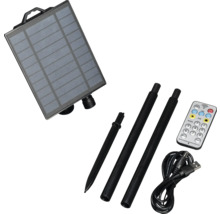 Solpanel med markspett, förlängningsdelar, USB-kabel och fjärrkontroll
