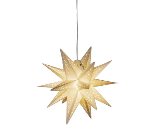 Stjärnformad dekorationslampa med pappersstruktur och belysning