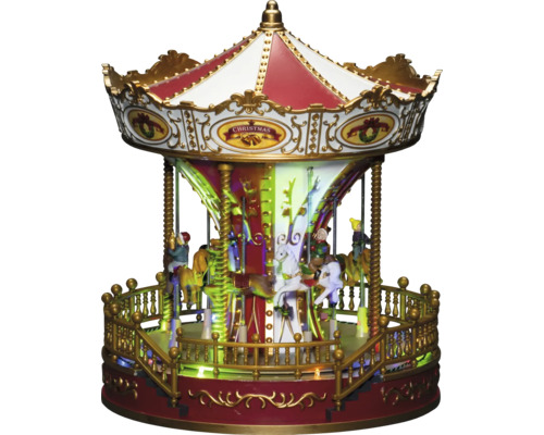 Mekanisk juldekoration KONSTSMIDE Karusell 16 färgade LED musik 3xAA&USB Dekorativ julkarusell med belysning och detaljrika dekorationer.