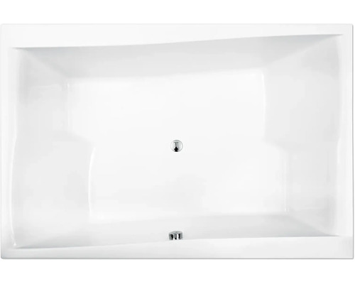 Invändig vy av ett vitt badkar med avloppsarmatur