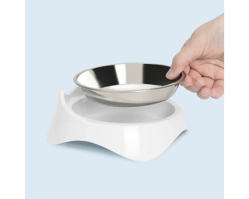 Matskål med insats i rostfritt stål i vit hållare