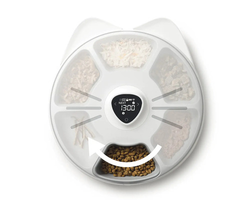 Automatisk foderautomat för katter med flera fack och digital tidsvisning