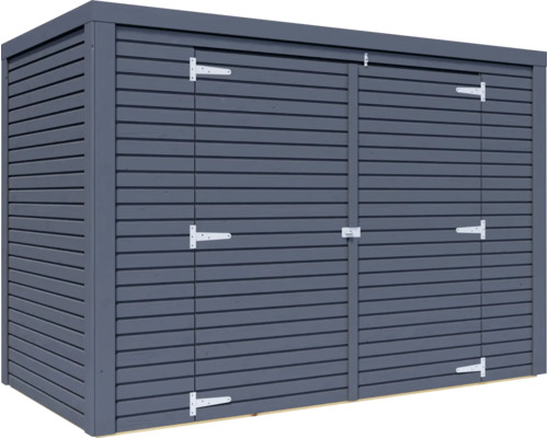 Redskapsbod i trä med dubbeldörr och beslag