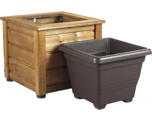 Blomlåda i trä med plastinsats