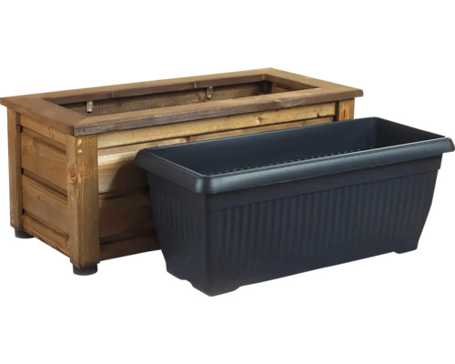 Blomlåda i trä med plastinsats