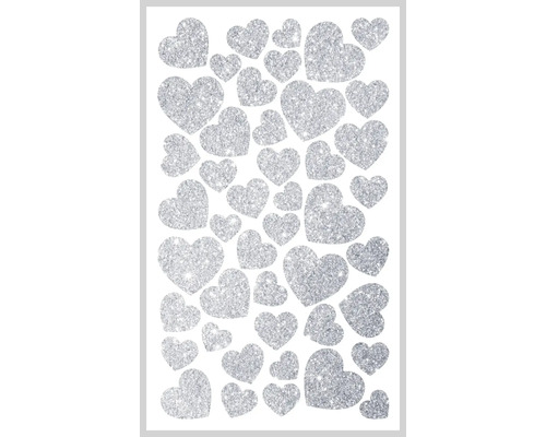 Klistermärkesark med glittrande hjärtmotiv