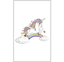 Bild av en enhörning på en regnbåge med moln