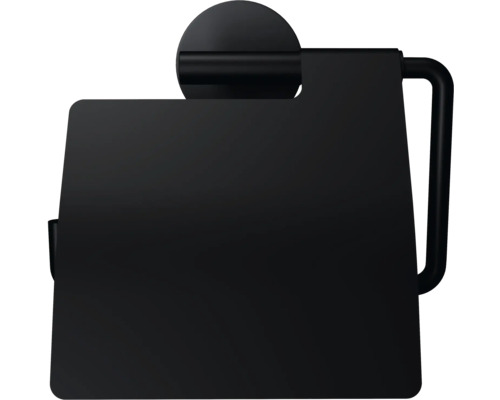 Svart toalettpappershållare med hylla