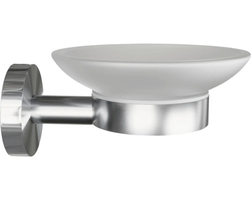 Vägghängd tvålkopp av metall och glas