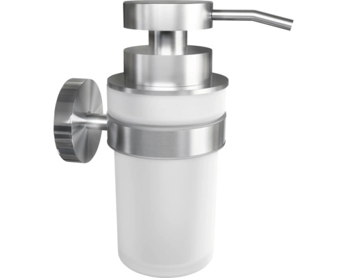 Vägghängd tvålpump i metall och glas