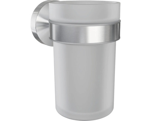 Vägghängd tandborstmugghållare av frostat glas och metall
